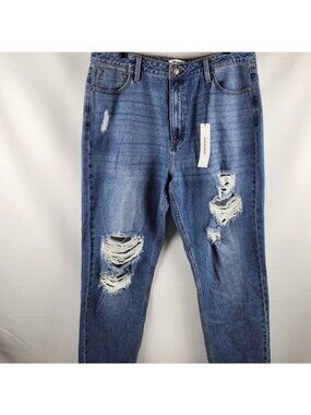 Vigoss Billie 90’s High Rise Loose Fit Distressed Jeans Raw Hem Size 15/32
